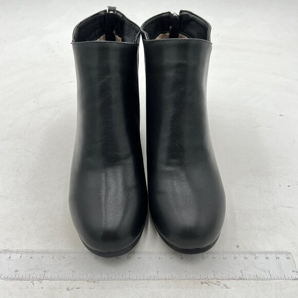 Black Women Round Toe Block Chunky Low Heel Chelsea Boot Back Zip Ankle Boots - Picture 2 of 6